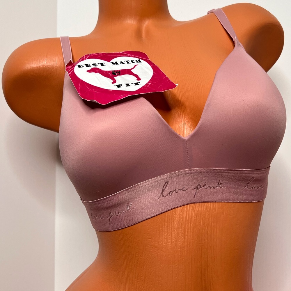 Victoria’s Secret PINK 36DD Logo Band Push-up Bra Wireless Plunge Smooth Pink